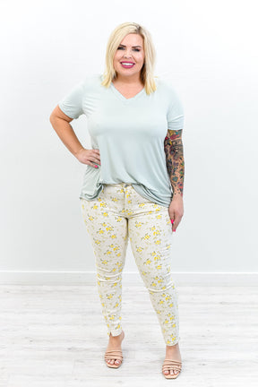 Denim And Flowers White/Yellow Floral Skinny Fit Jeans - K633WH