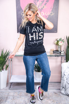I Am His Masterpiece Black Graphic Tee - A2585BK