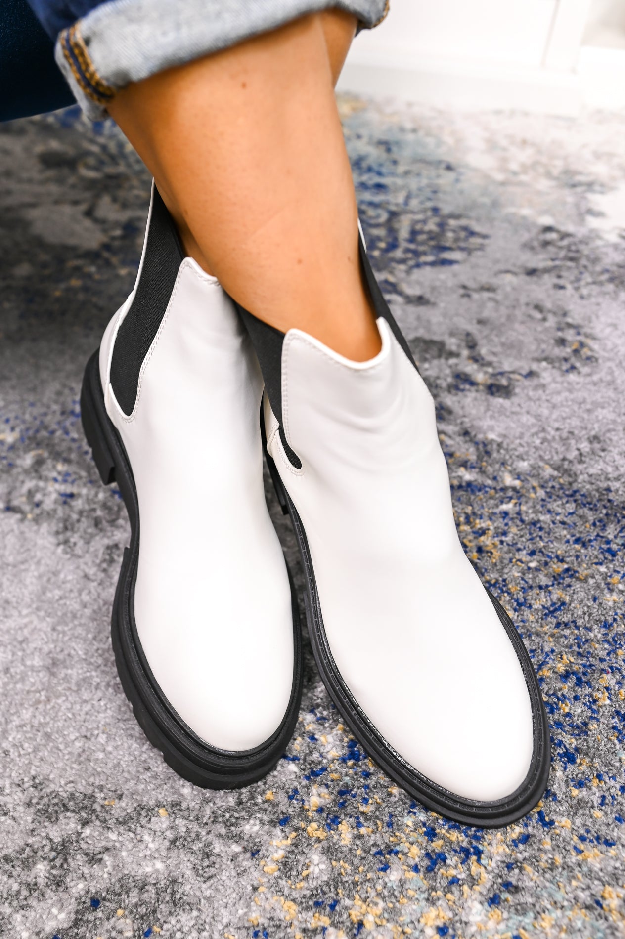 Get On My Level White/Black Slip On Combat Boots - SHO2425WH