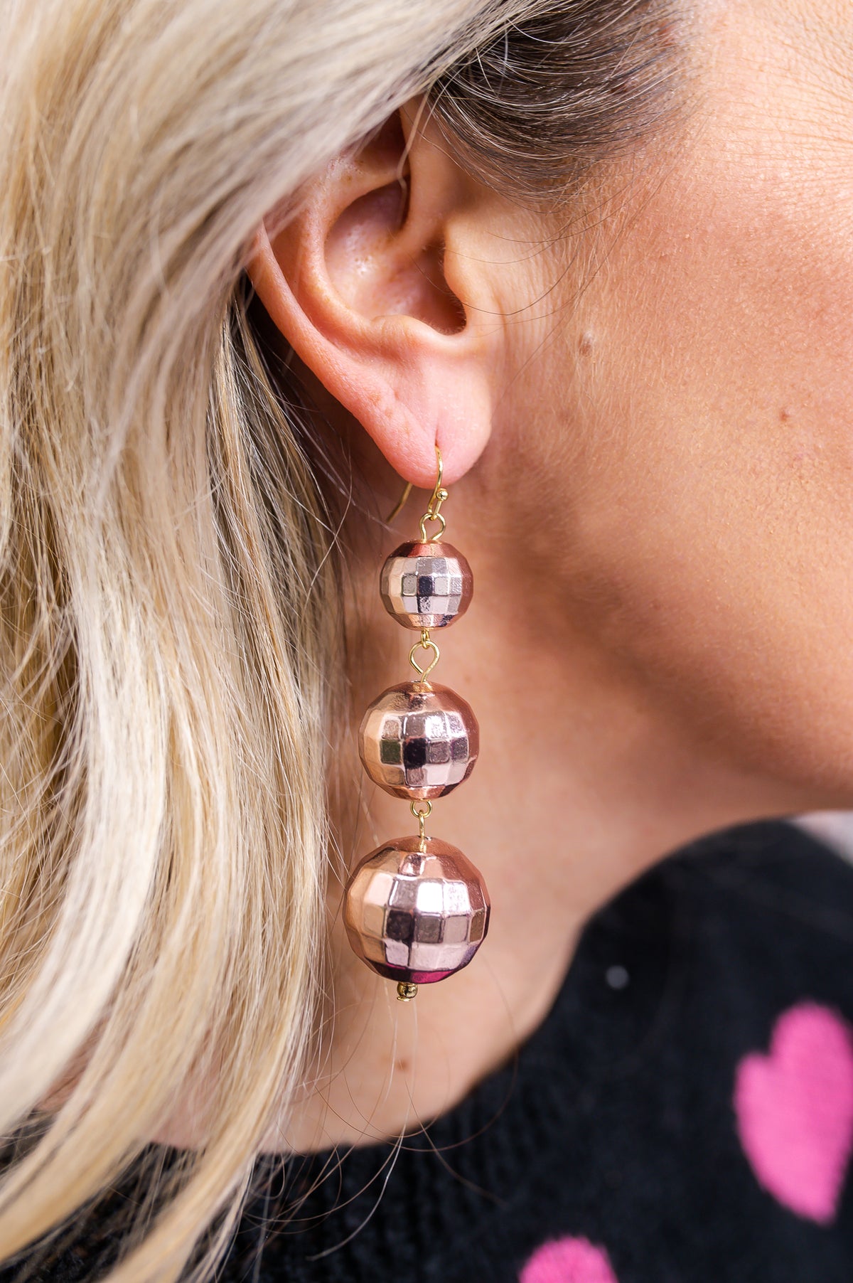 Light Pink 3-Tier Disco Ball Drop Earrings - EAR4033LPK