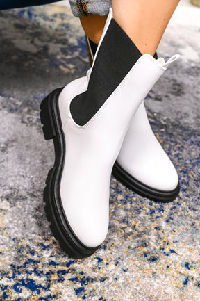 Follow In My Footsteps White/Black Slip On Combat Boots - SHO2420WH
