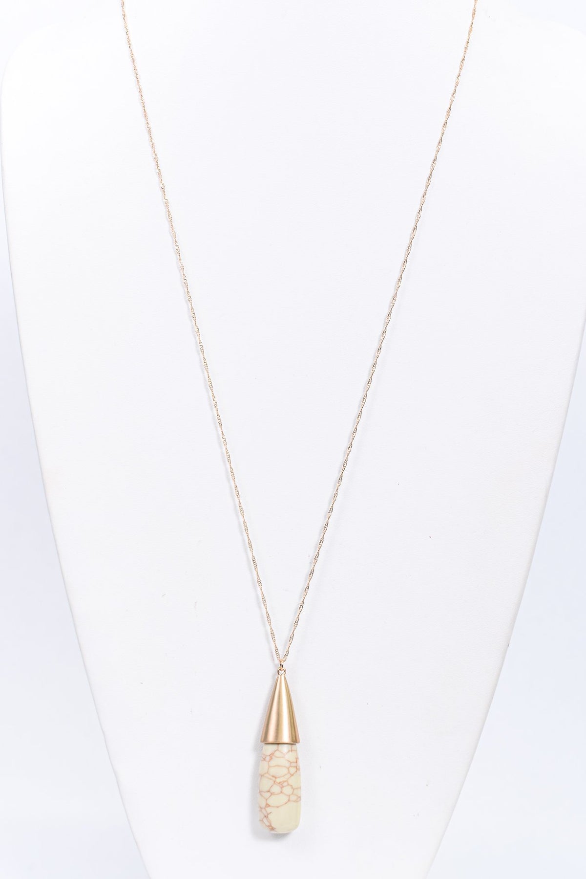 Gold/Ivory Marble/Stone Pendant Necklace - NEK3750GO