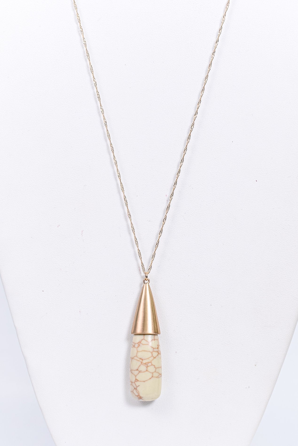 Gold/Ivory Marble/Stone Pendant Necklace - NEK3750GO