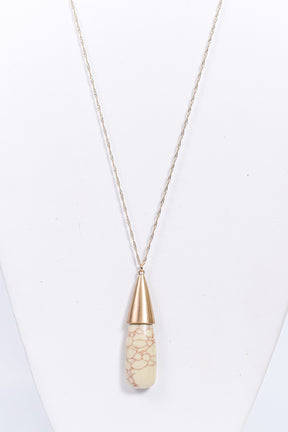 Gold/Ivory Marble/Stone Pendant Necklace - NEK3750GO