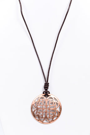 Bronze Metal Pattern Pendant Necklace - NEK3753BZ