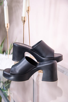 New Followers Black Solid Slip-On Heels - SHO2573BK
