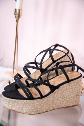 Peaceful & Pretty Black Espadrille Wedge Sandals - SHO2574BK