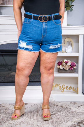 Mila Dark Denim Distressed Shorts - I1449DN