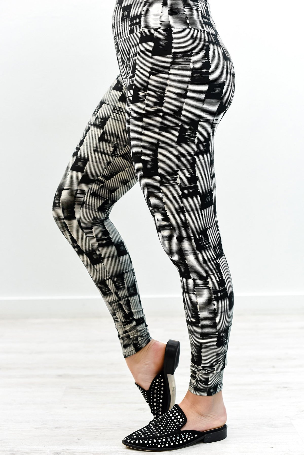 Black Wide Band Printed Leggings (Size 4-12) - LEG2705BK