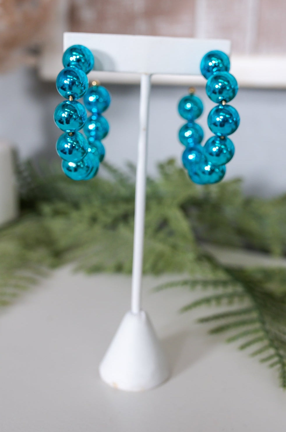 Aqua Beaded Open Hoop Earrings - EAR4058AQ