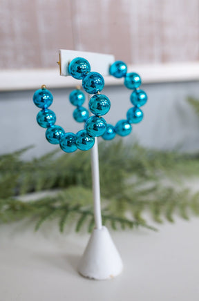 Aqua Beaded Open Hoop Earrings - EAR4058AQ