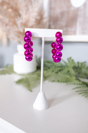 Fuchsia Beaded Open Hoop Earrings - EAR4059FU