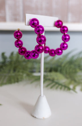 Fuchsia Beaded Open Hoop Earrings - EAR4059FU