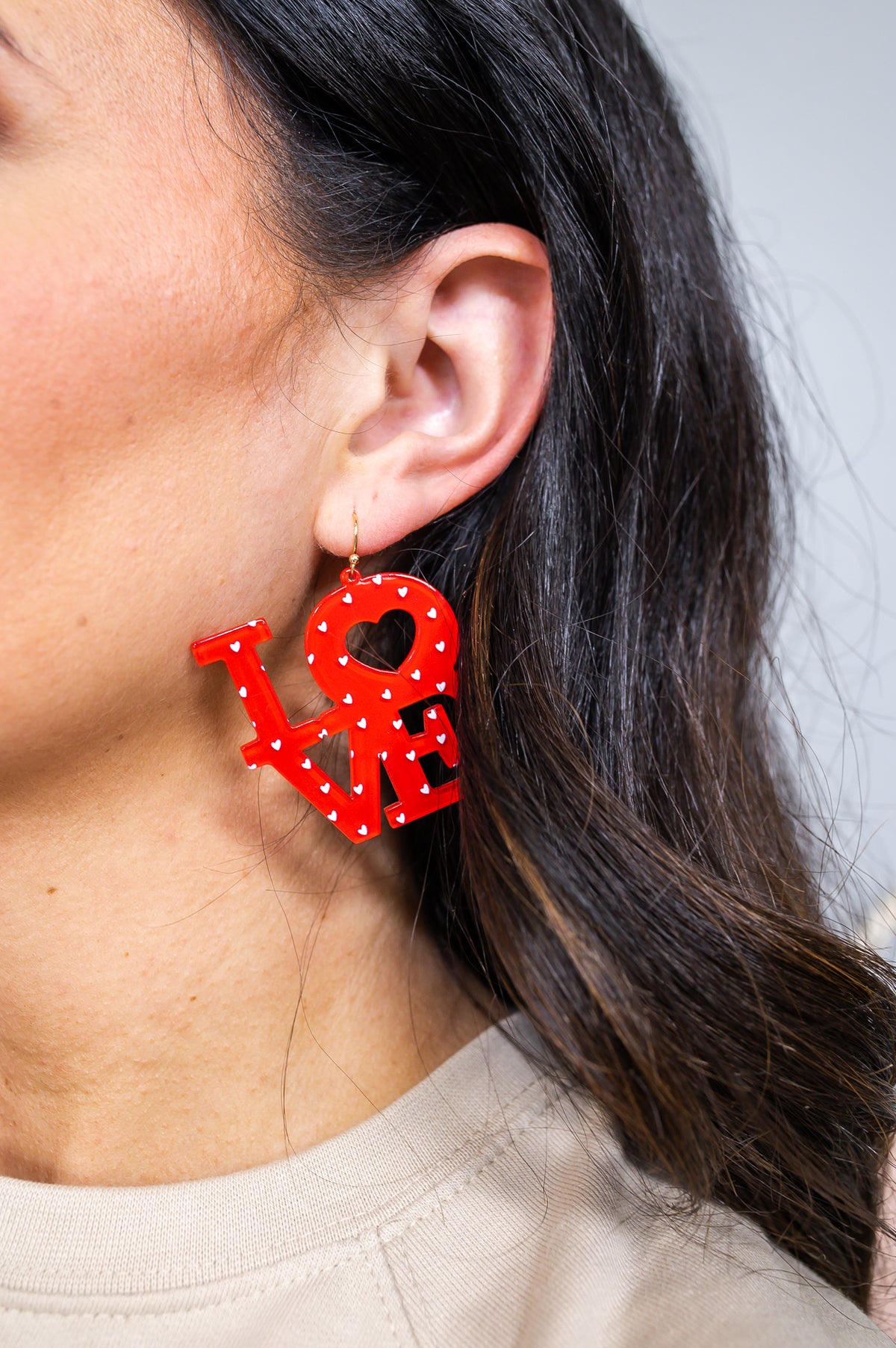 'Love' Red/White Heart Drop Earrings - EAR4060RD