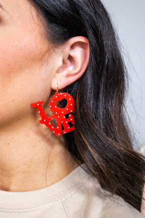 'Love' Red/White Heart Drop Earrings - EAR4060RD