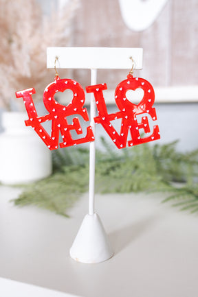 'Love' Red/White Heart Drop Earrings - EAR4060RD