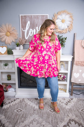Adding Some Style Fuchsia/Multi Color Floral Babydoll Top - T6696FU