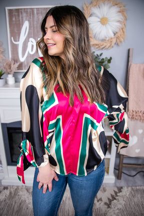 Highlight Of The Night Magenta/Multi Color V Neck Top - T6704MG