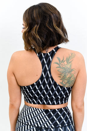 Black/Charcoal Gray/Ivory Striped Racerback Bralette - BRA1068BK