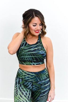 Hunter Green/Black Palm Leaves Racerback Bralette - BRA1067HGN