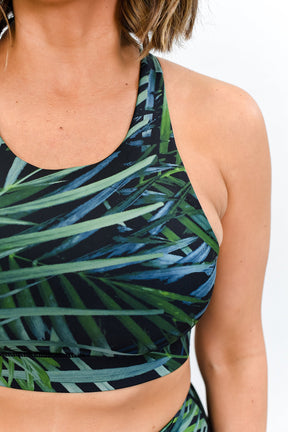 Hunter Green/Black Palm Leaves Racerback Bralette - BRA1067HGN