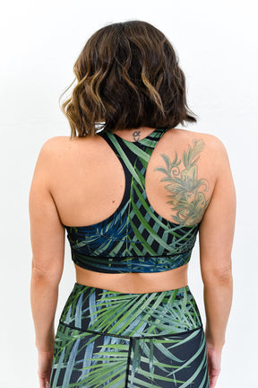 Hunter Green/Black Palm Leaves Racerback Bralette - BRA1067HGN