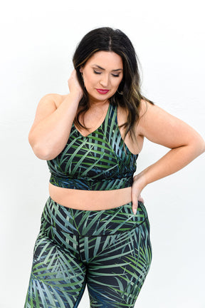 Hunter Green/Black Palm Leaves Racerback Bralette - BRA1067HGN