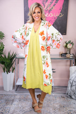 Finding My Purpose Ivory/Multi Color Floral Sheer Kimono - O4698IV