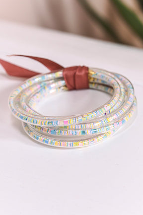 Multi Color Pastel Square Confetti Sequin Tube Bangle Bracelet - BRC3290MU