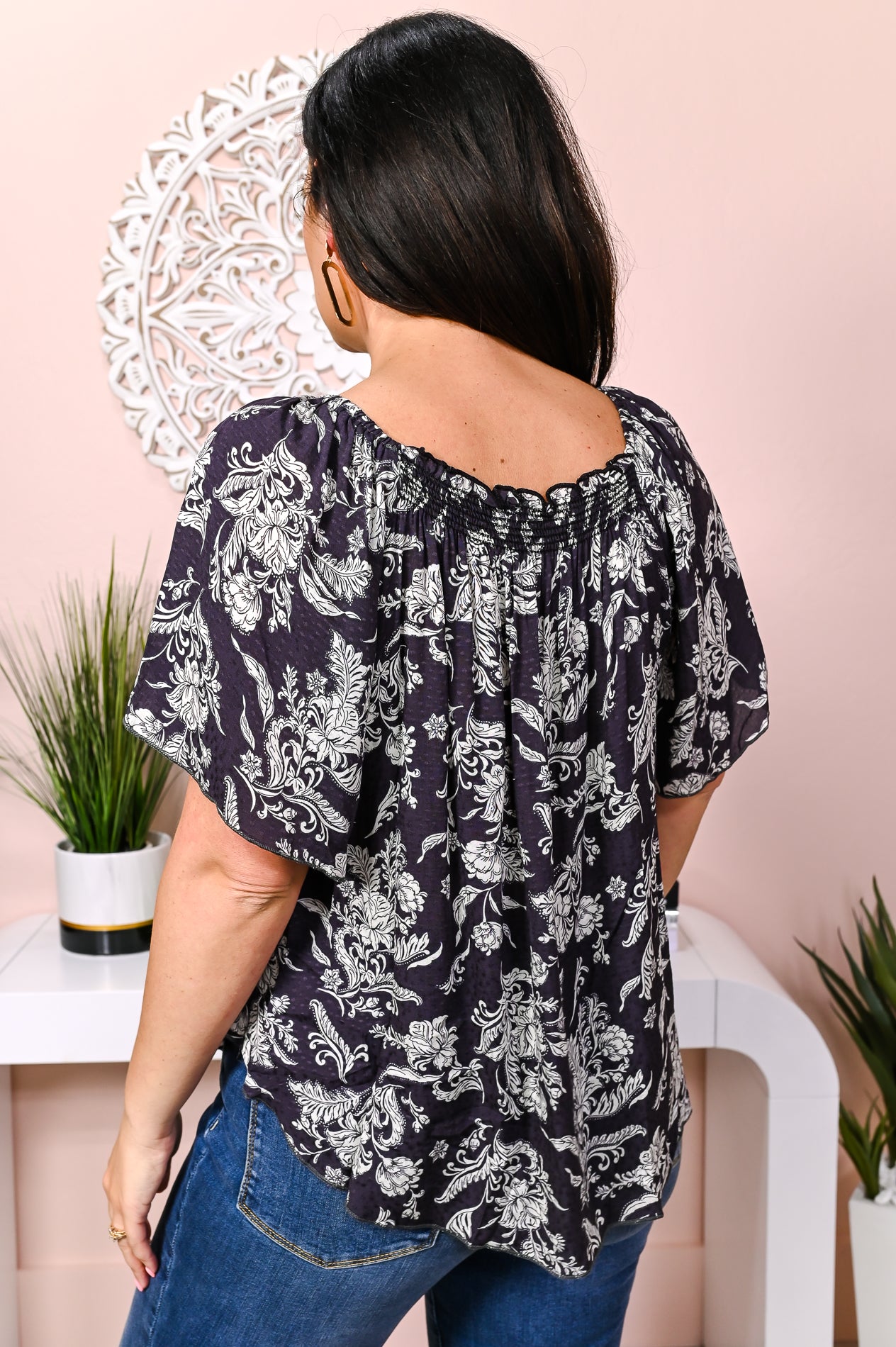Effortlessly Me Charcoal Gray/Ivory Floral Top - T4655CG