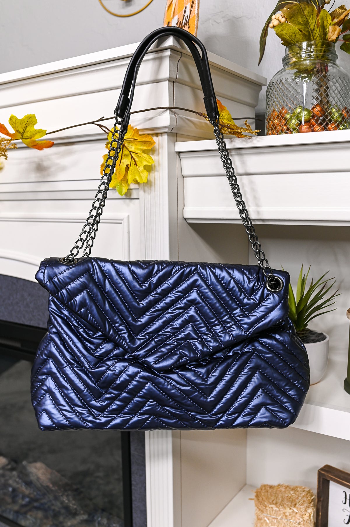 Busy Girl Dark Blue Chevron Bag - BAG1753DBL