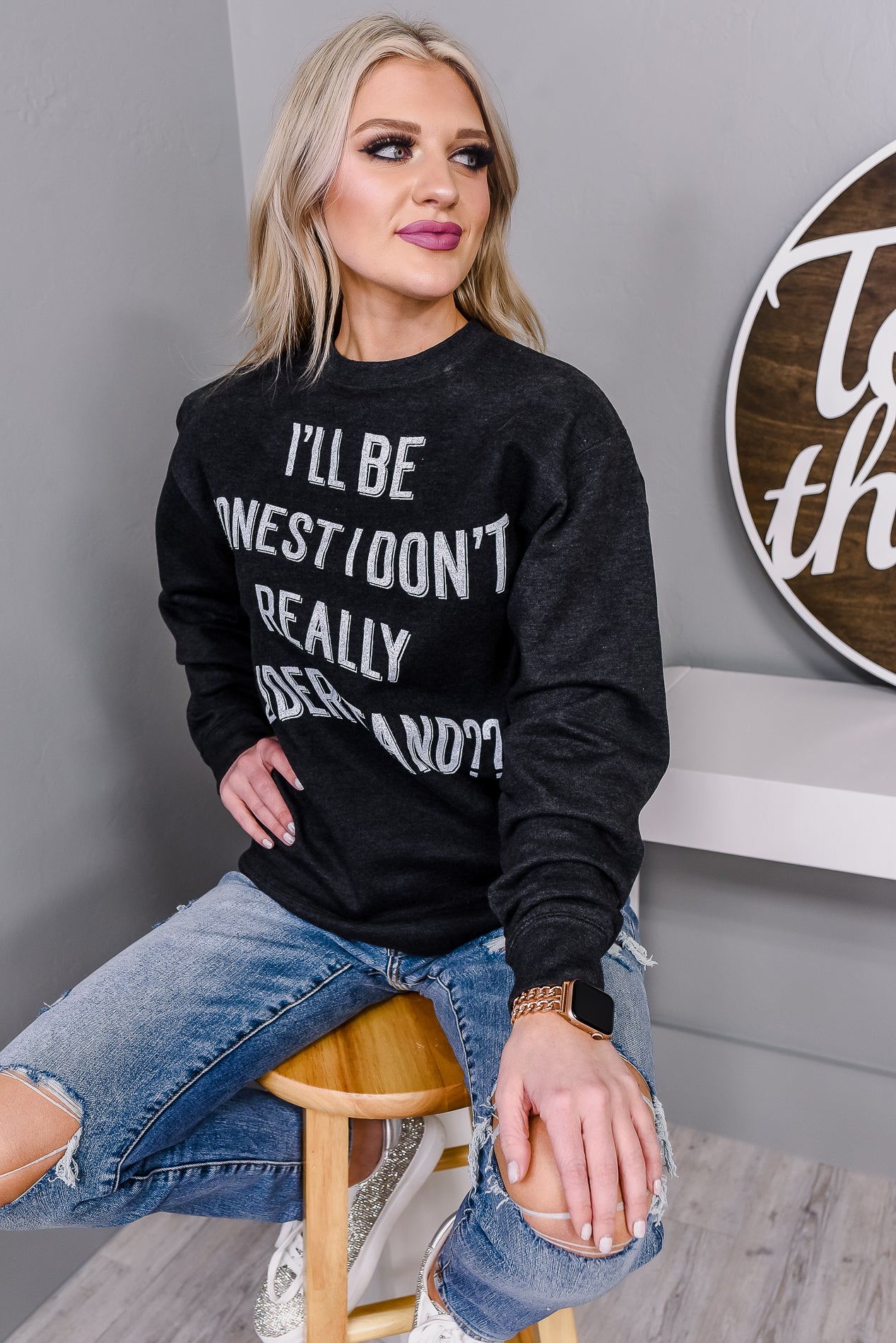 I'll Be Honest I Don't Really Understand Charcoal Gray Graphic Sweater - A1853CG