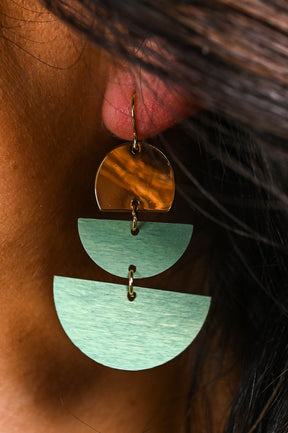 Mint Wooden Half Moon Drop Earrings - EAR3907MT