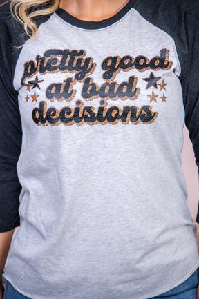 Pretty Good At Bad Decisions Vintage Black/Heather White Graphic Tee - A2613VBK