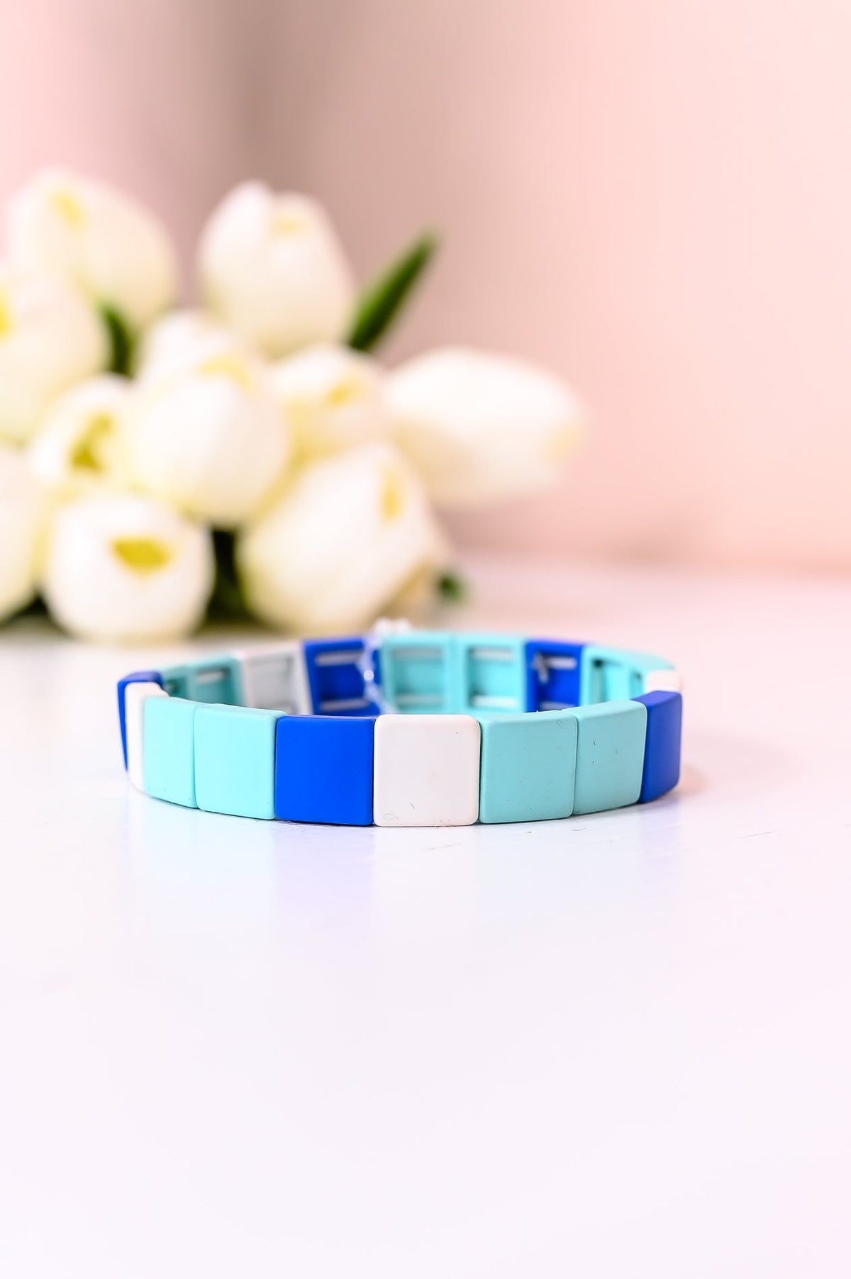 Blue/White/Light Blue Stretch Bracelet - BRC3316BL