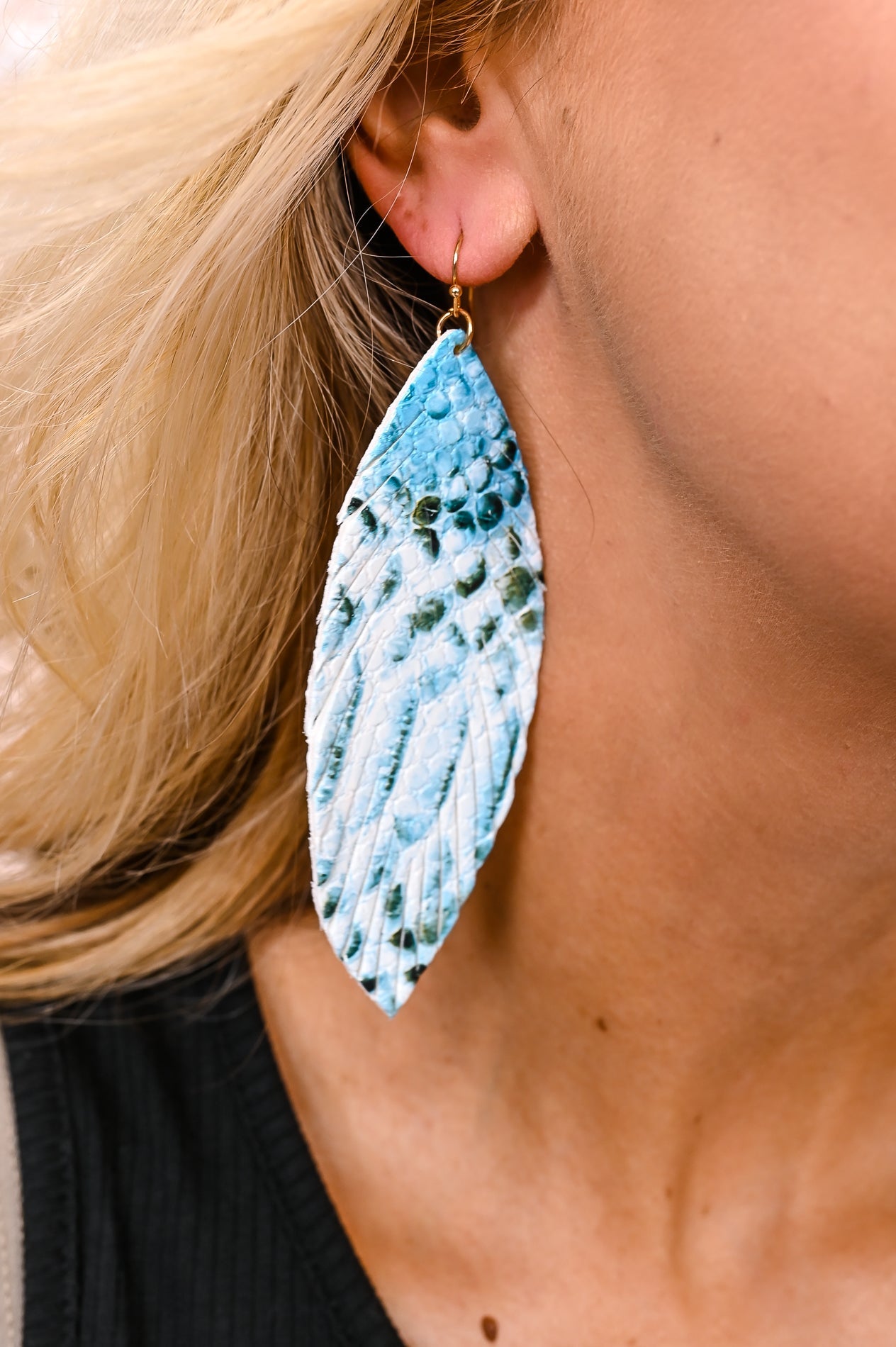 Blue/Multi Printed Feather Earrings - EAR3830BL