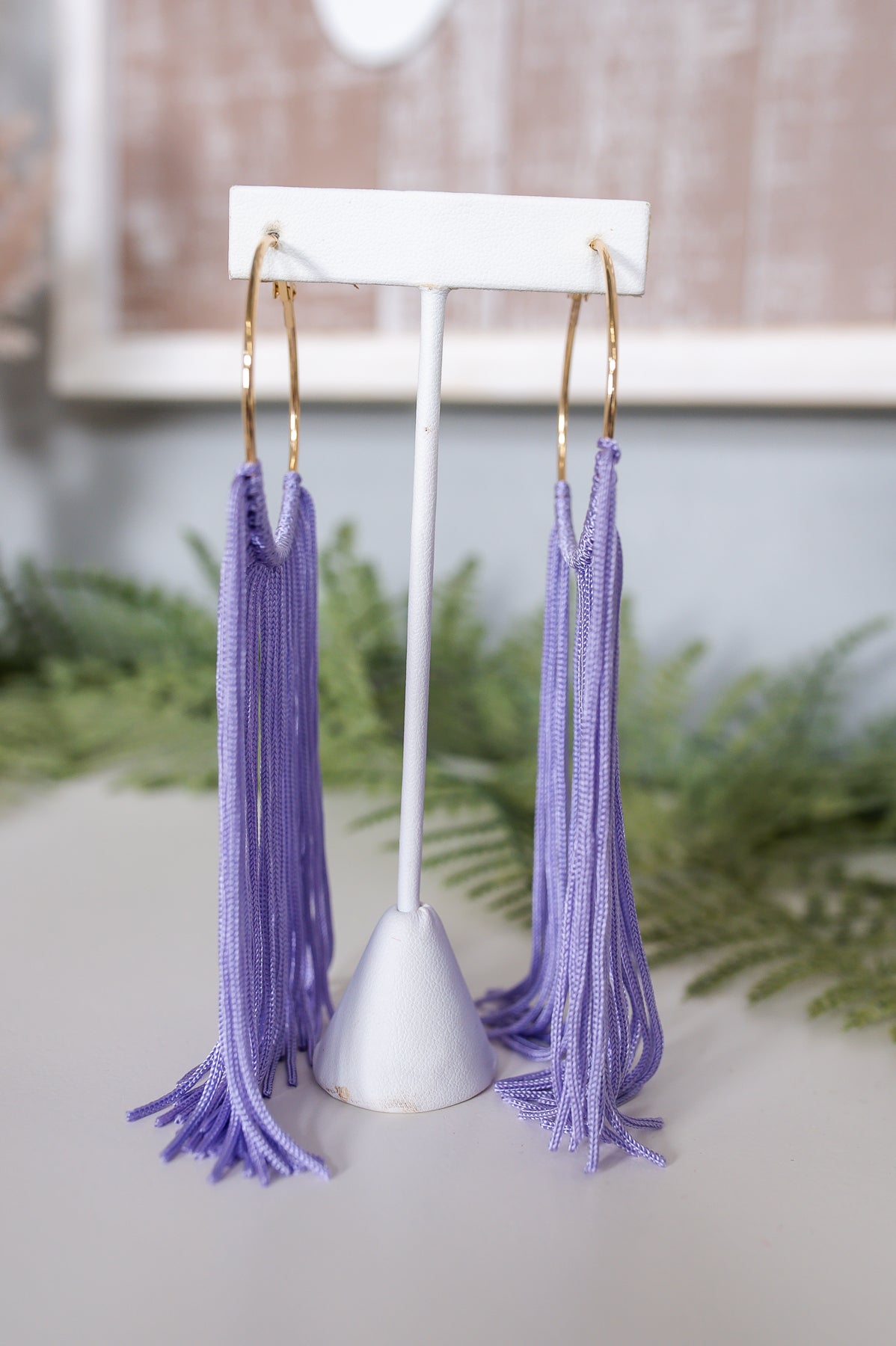 Long Lavender Tassel Gold Hoop Earrings - EAR4069LV