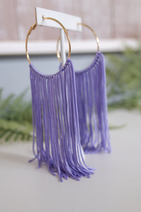 Long Lavender Tassel Gold Hoop Earrings - EAR4069LV