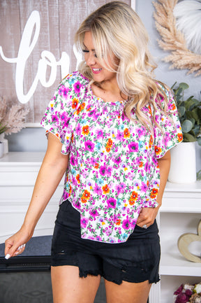 Embracing Nature Fuchsia/Multi Color Floral Top - T6767FU