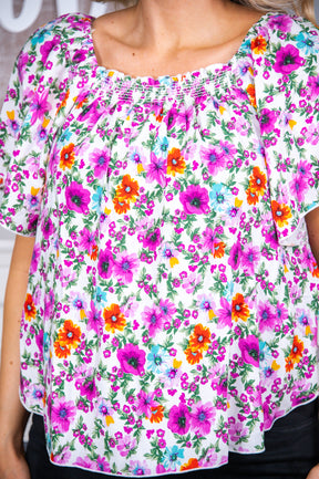 Embracing Nature Fuchsia/Multi Color Floral Top - T6767FU