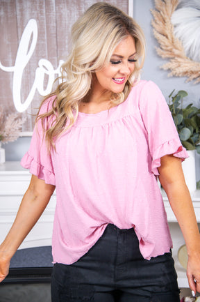 Known Beauty Rose Solid Polka Dot Top - T6770RS