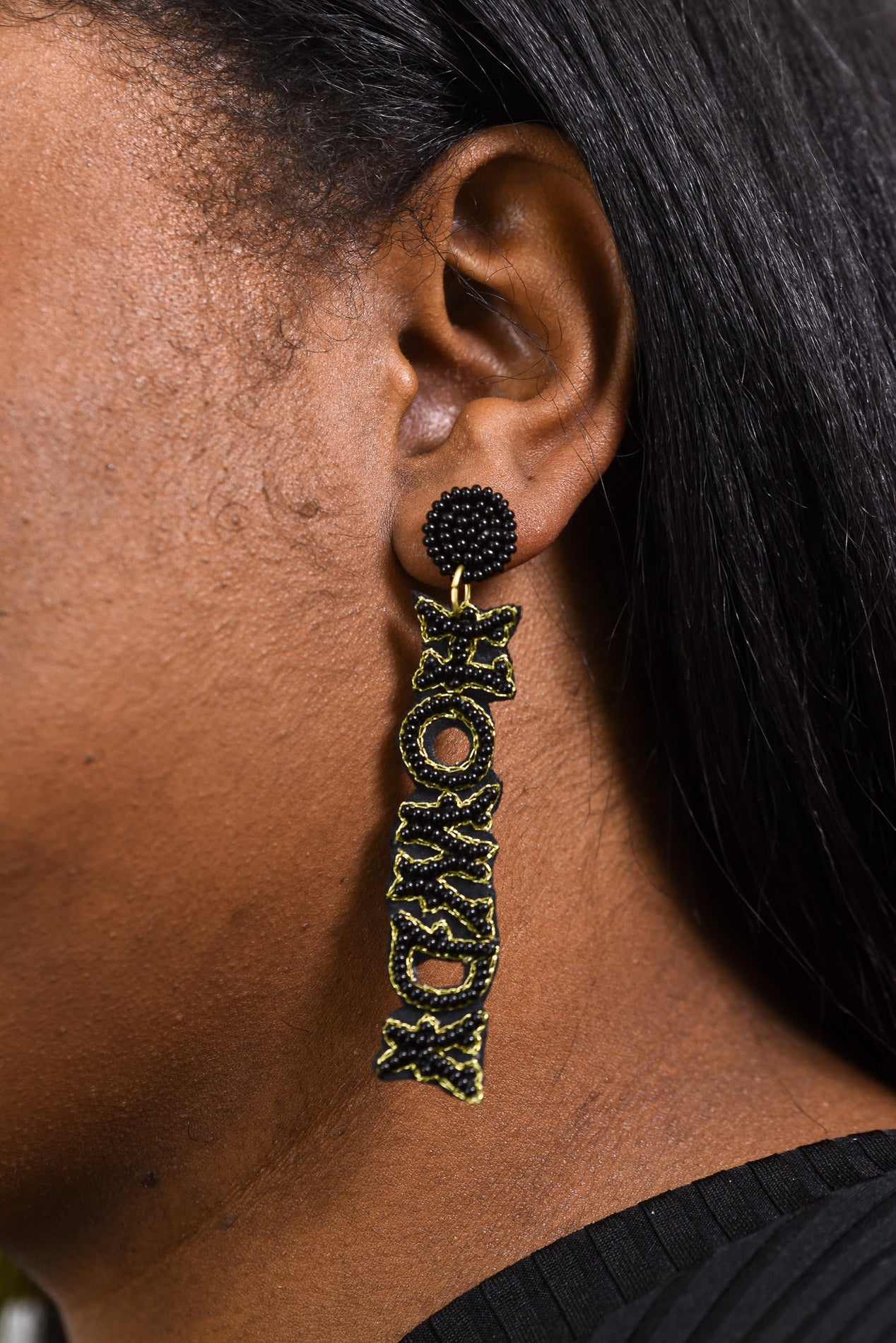 Black Seed Bead 'Howdy' Drop Earrings - EAR3592BK