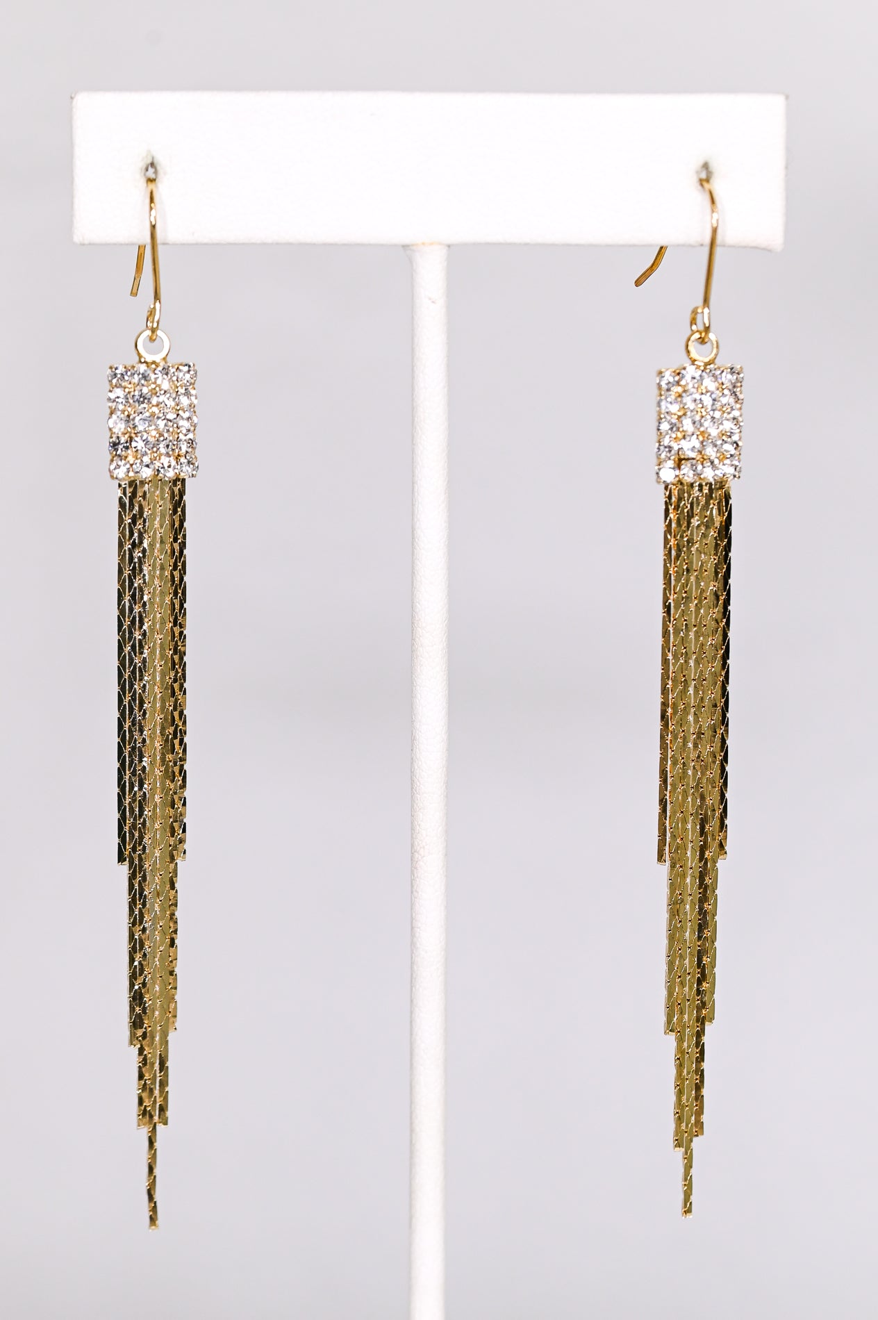 Gold Snake Chain Fringe/Bling Earrings - EAR3929GO
