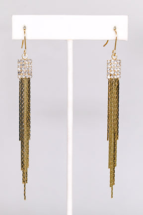 Gold Snake Chain Fringe/Bling Earrings - EAR3929GO
