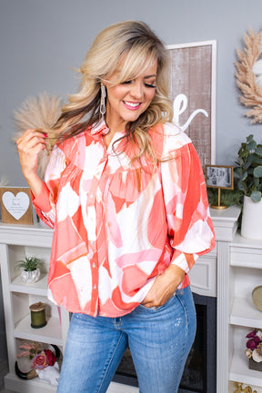Timelessly Trendy Light Coral/Multi Color Printed Top - T6322CO