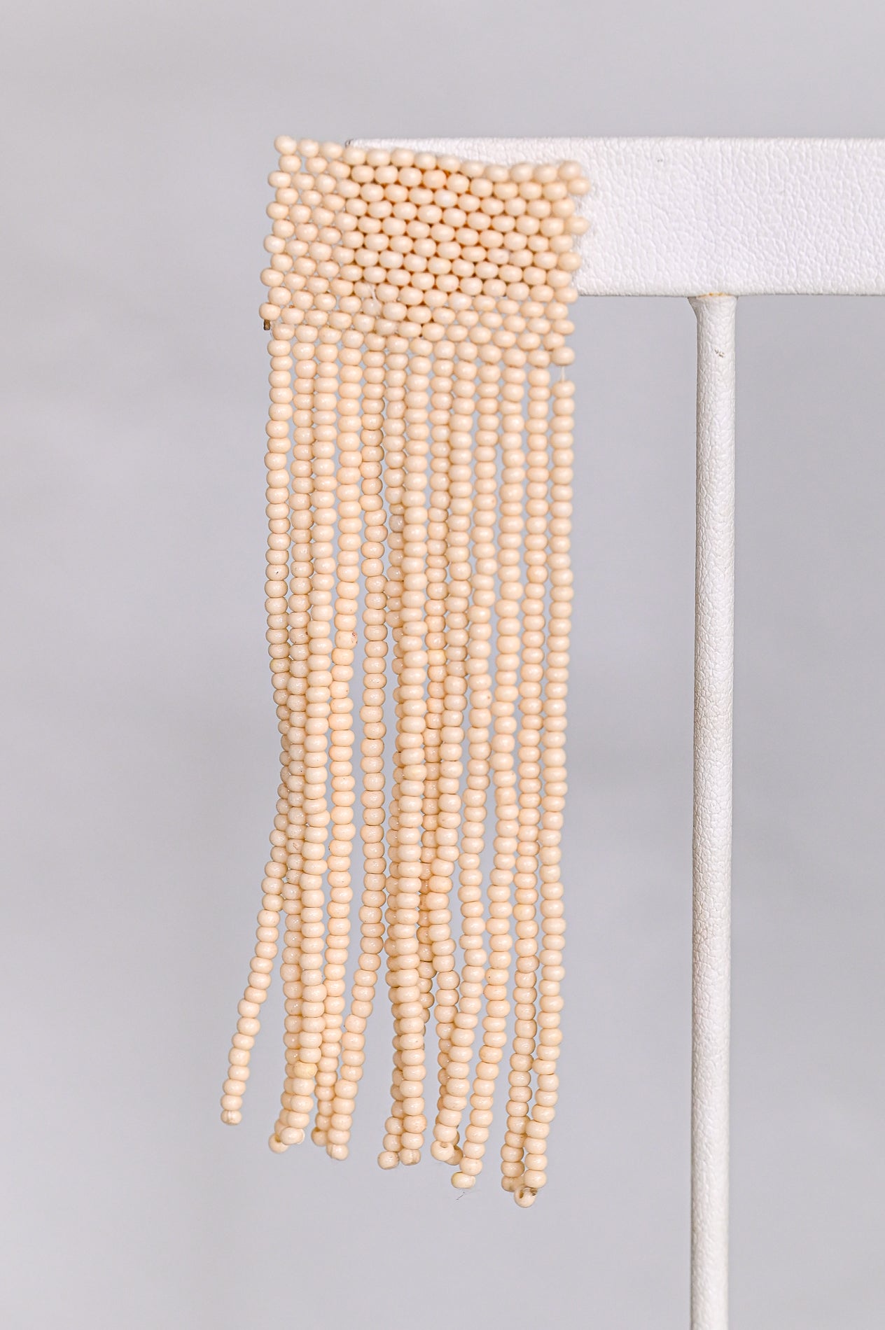 Ivory Seed Bead Tassel Earrings - EAR3934IV