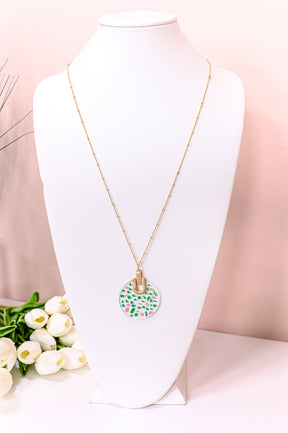 Green/Pink/Clear Round Disk Pendant Necklace - NEK4134GN