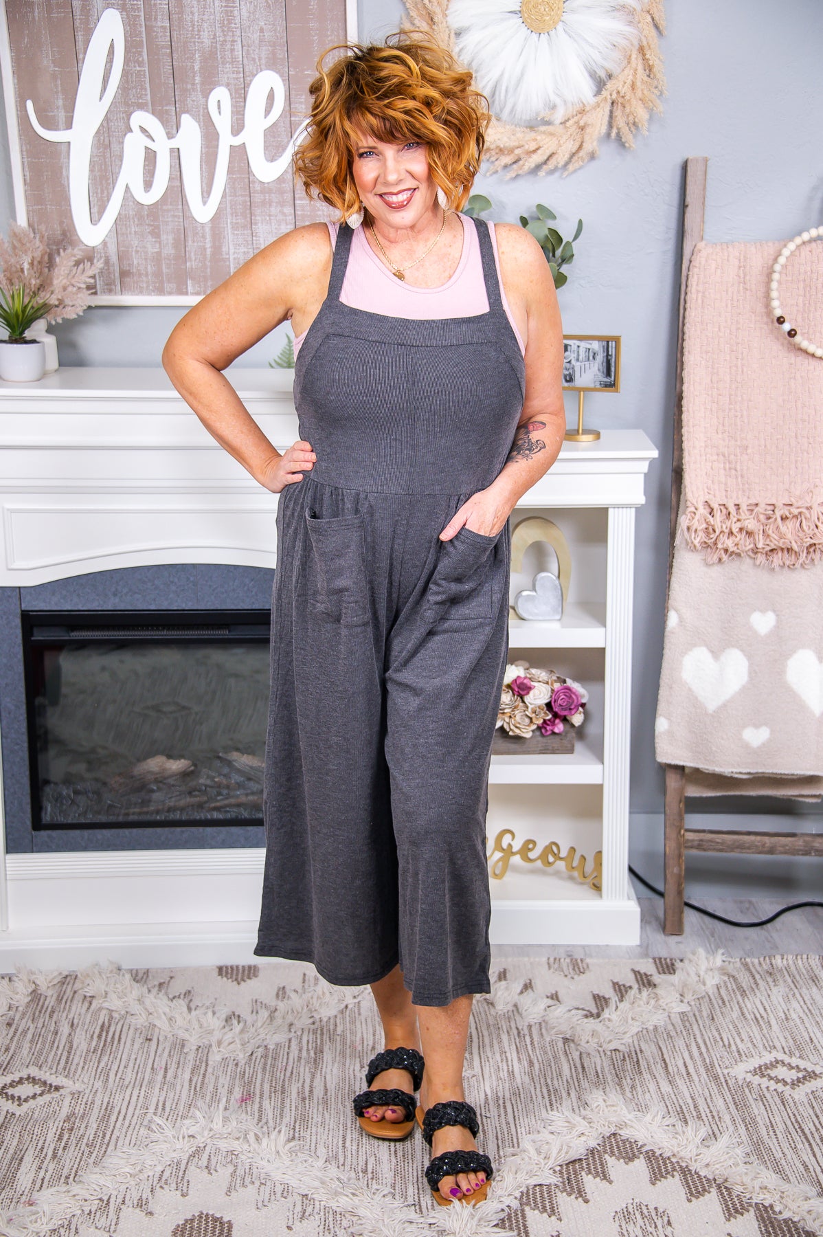 Happier With You Charcoal Gray Solid Romper - RMP609CG
