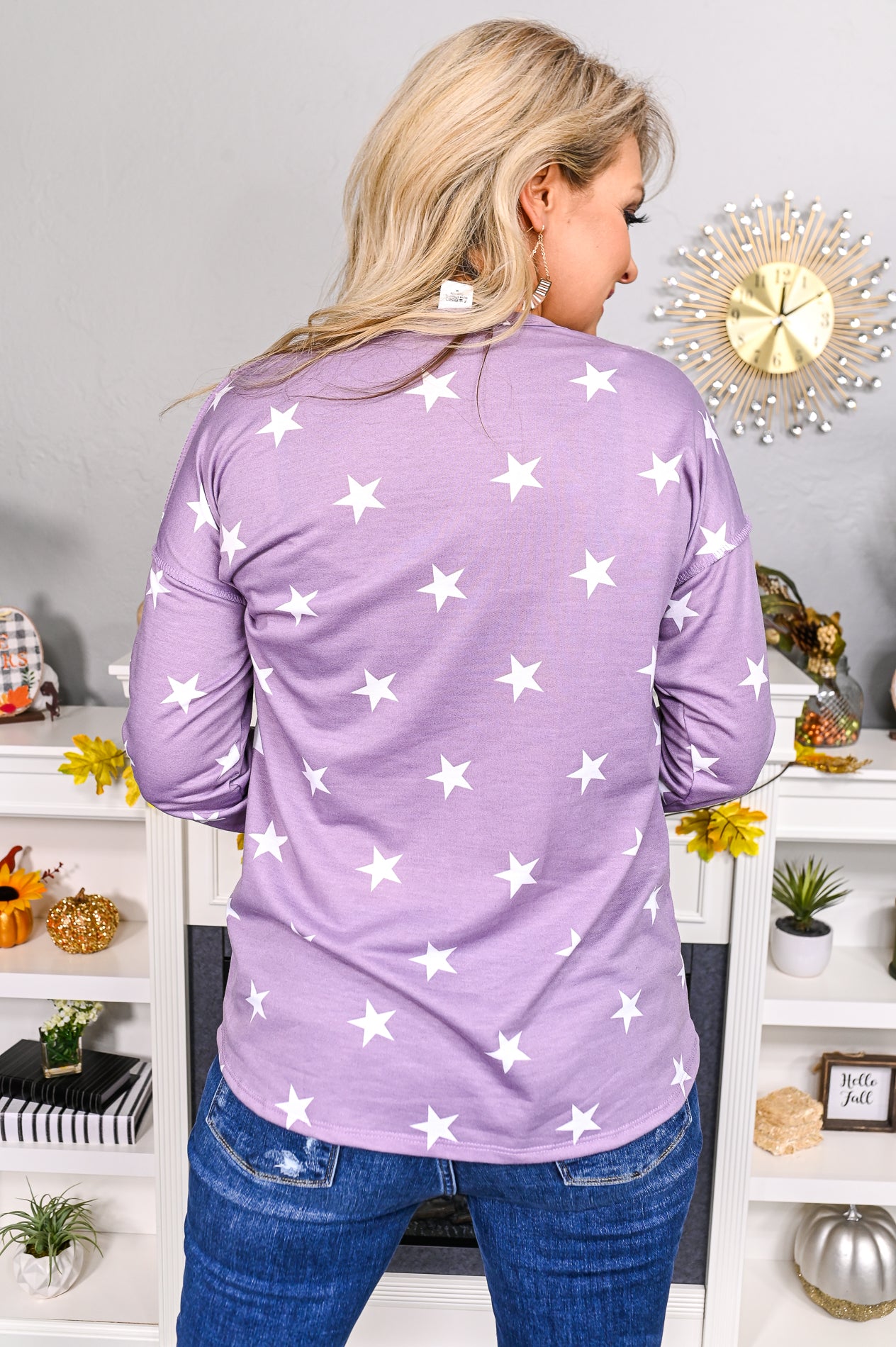 Shine Brighter Then The Stars Lavender/Ivory Star Printed Top - T5278LV