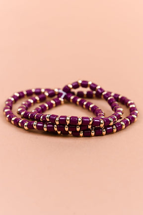 Purple/Gold Stackable Stretch Bracelet - BRC3153PU